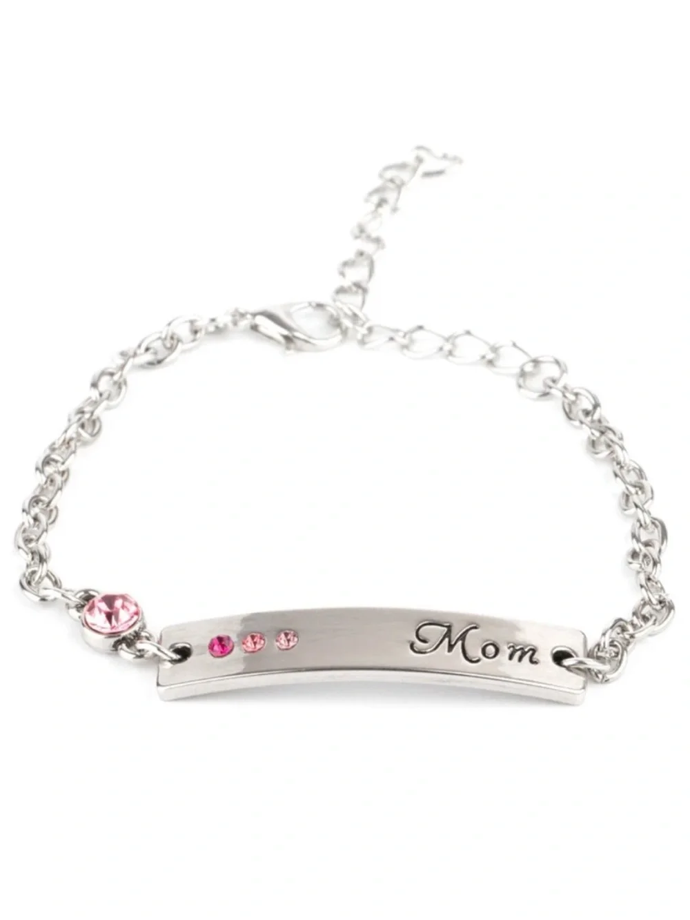 Mom Always Knows - Engraved MOM Bracelet with Pink Rhinestones - Picture 2 of 2